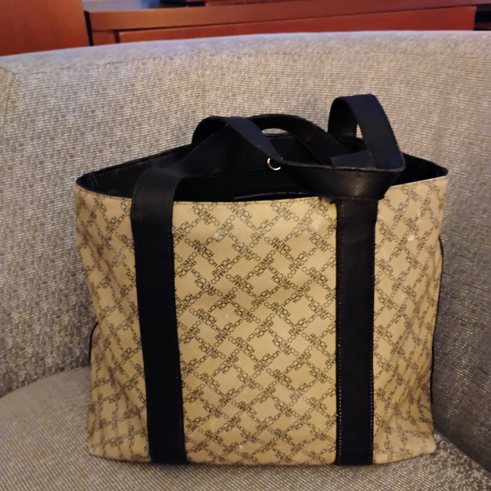 French Connection Black and Cream Shoulder Bag